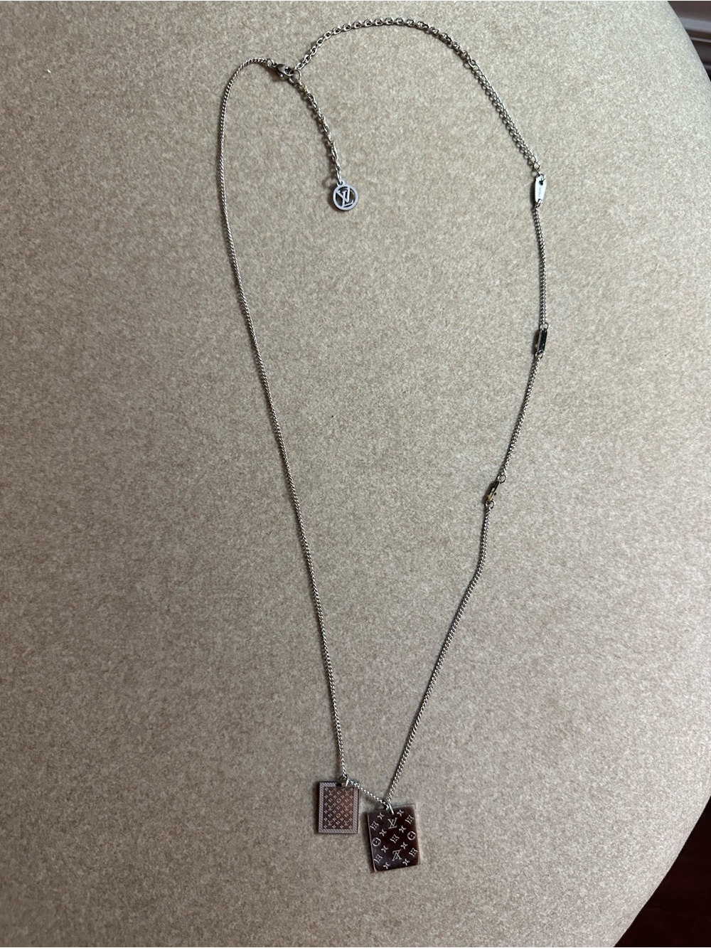 Louis Vuitton Silver Tone Monogram Double Pendant Necklace